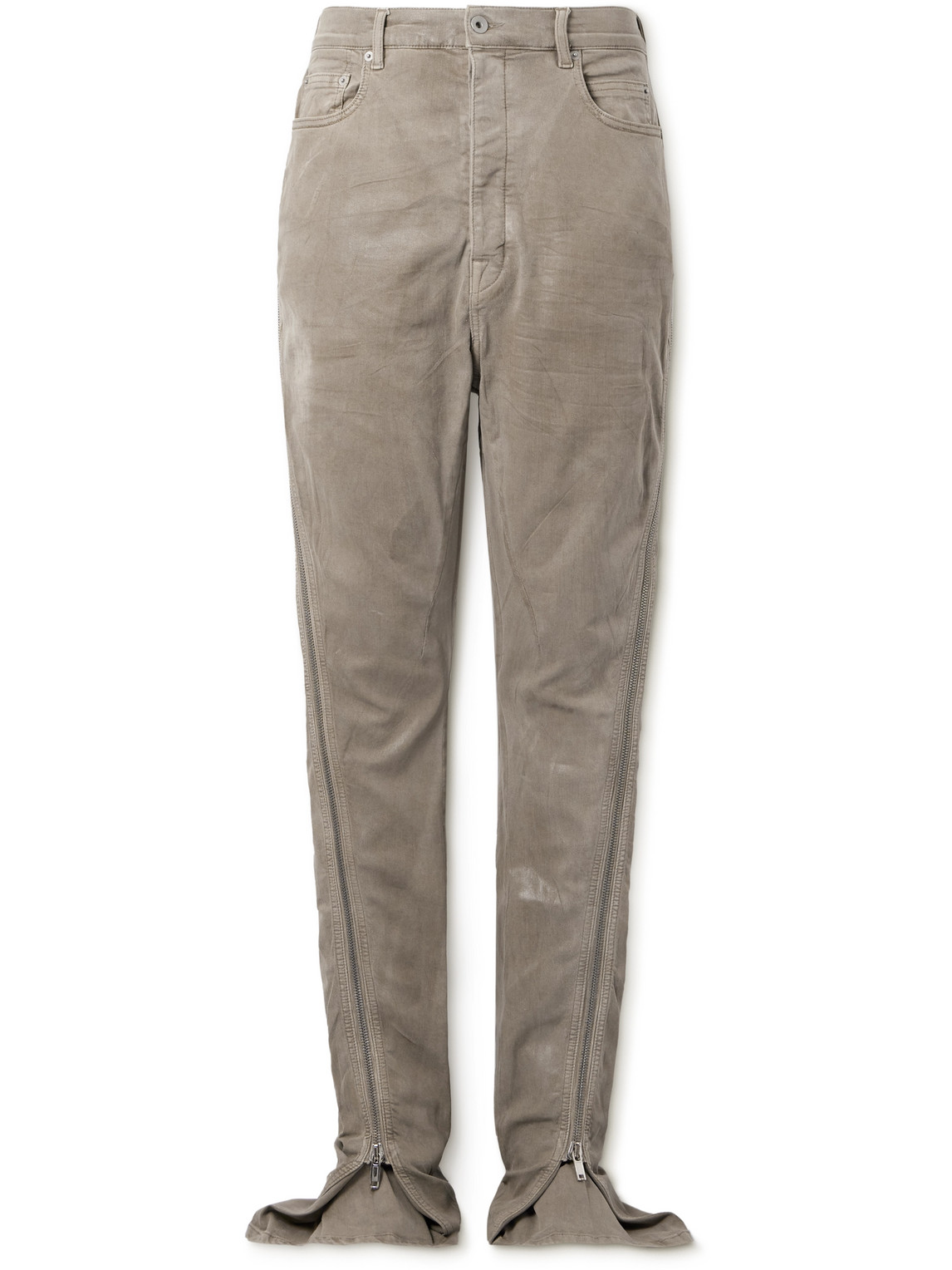 Shop Rick Owens Drkshdw Bolan Banana Slim-fit Straight-leg Zip-detailed Waxed Jeans In Neutrals