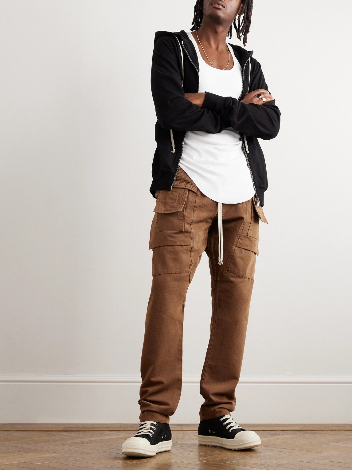 Shop Rick Owens Drkshdw Slim-fit Straight-leg Cotton-twill Drawstring Cargo Trousers In Brown