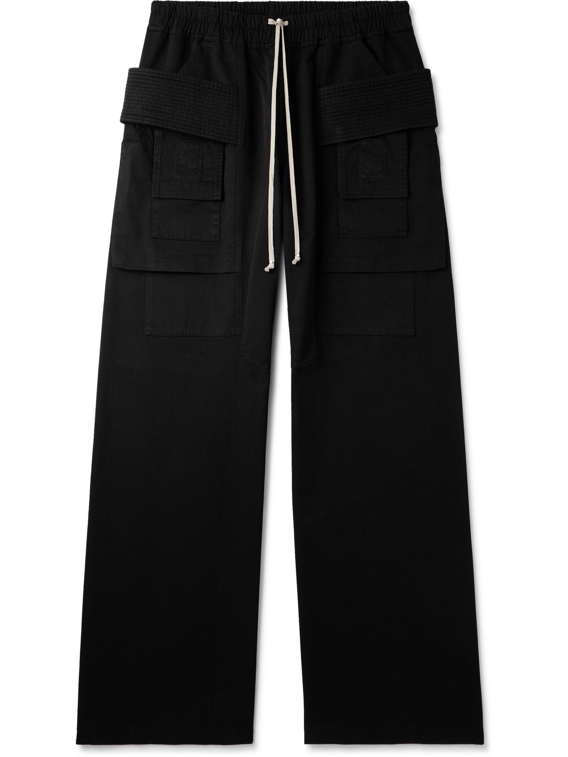Rick Owens Drkshdw Creatch Wide-leg Cotton-blend Canvas Drawstring Cargo Trousers In Black