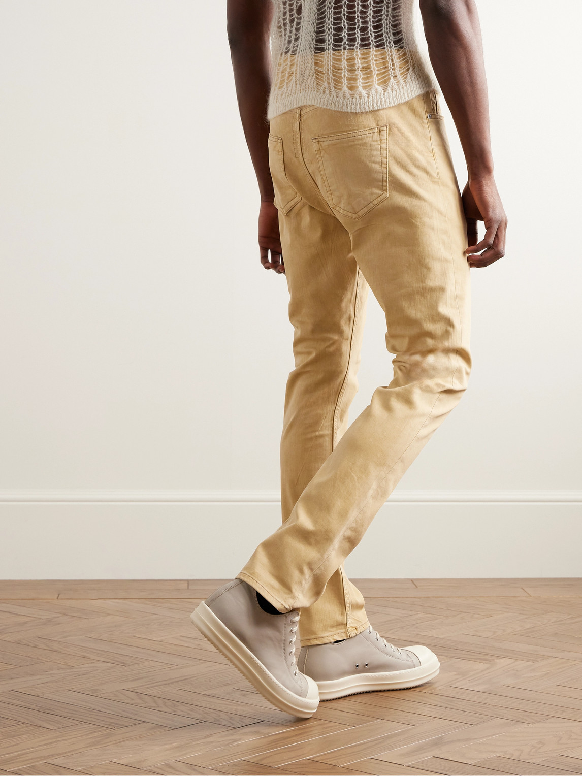 Shop Rick Owens Drkshdw Skinny-fit Coated Stretch Jeans In Yellow