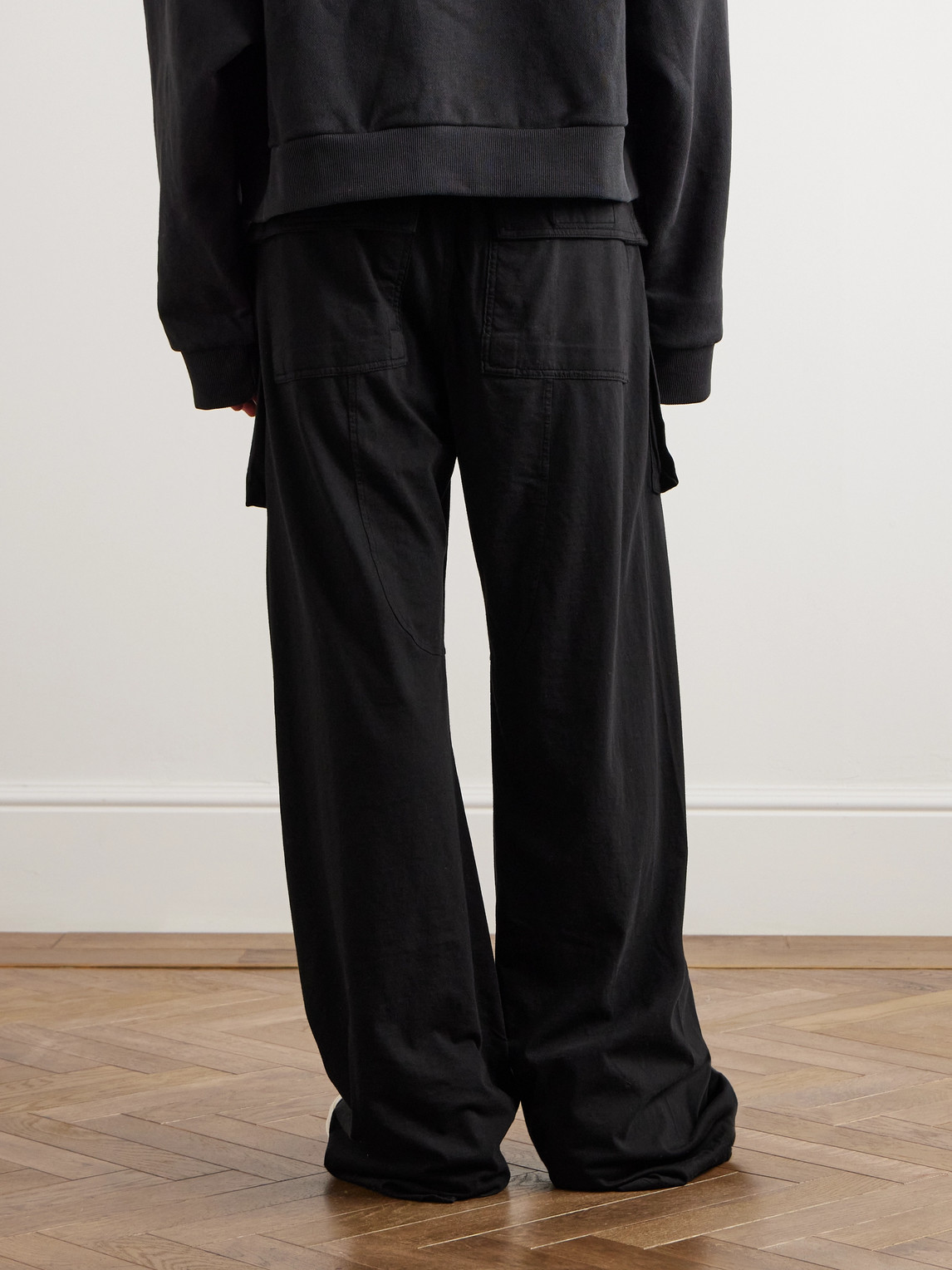 Shop Rick Owens Drkshdw Wide-leg Cotton-jersey Cargo Sweatpants In Black