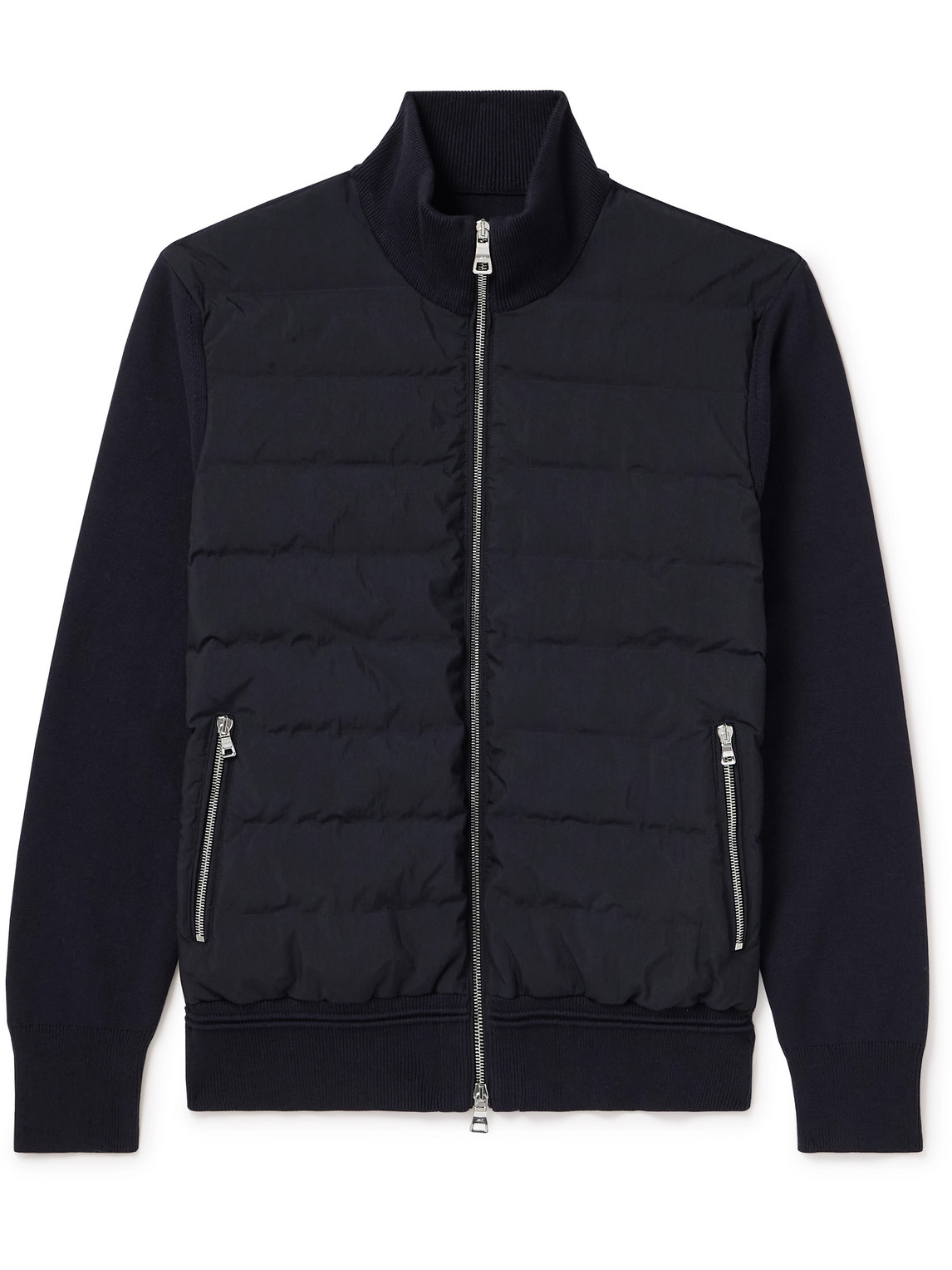 Mr P Shell And Knitted Cotton Padded Down Jacket In Blue