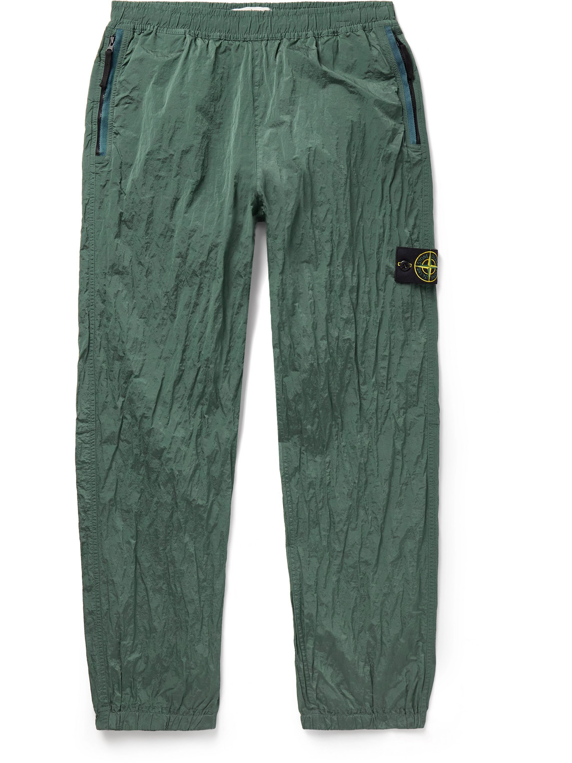 Stone Island Tapered Logo-appliquéd Econyl® Nylon Metal Trousers In Green