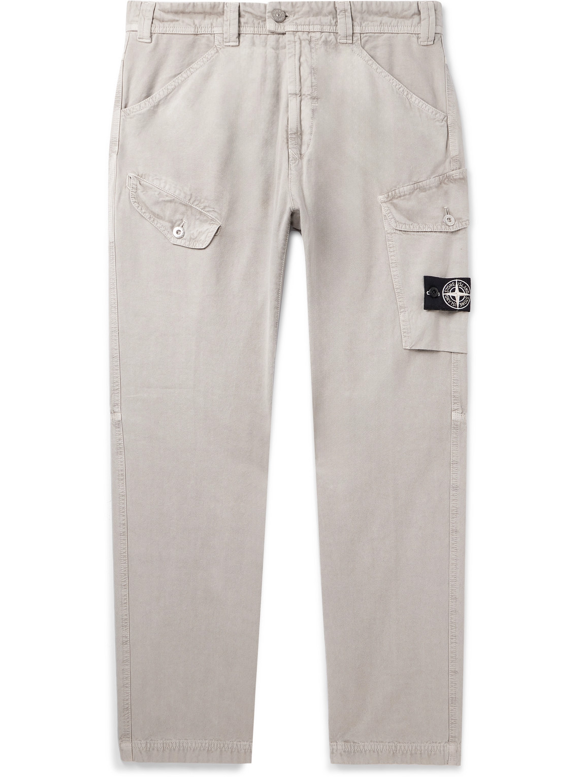 Stone Island Straight-leg Logo-appliquéd Cotton And Lyocell-blend Trousers In Gray
