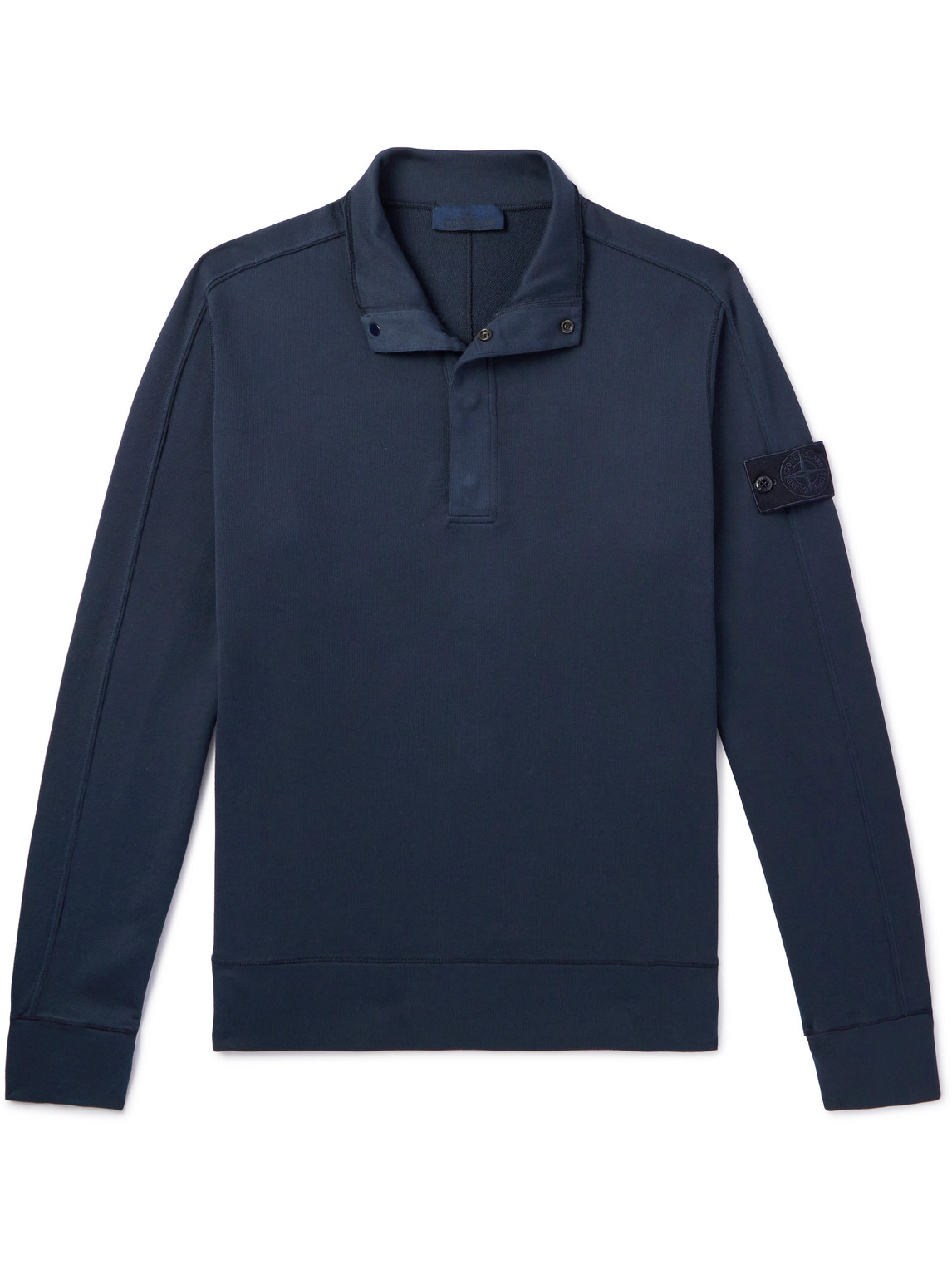 Stone Island Logo-appliquéd Cotton-jersey Half-placket Sweatshirt In Blue