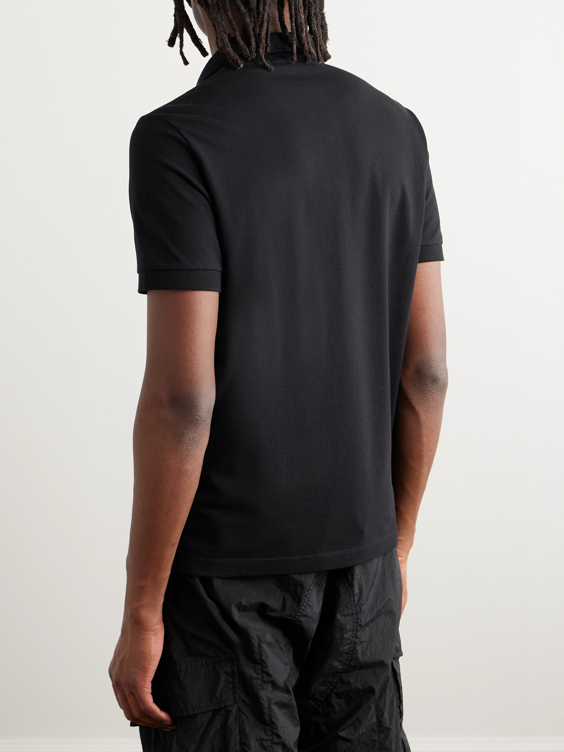Shop Stone Island Logo-appliquéd Cotton-blend Piqué Polo Shirt In Black