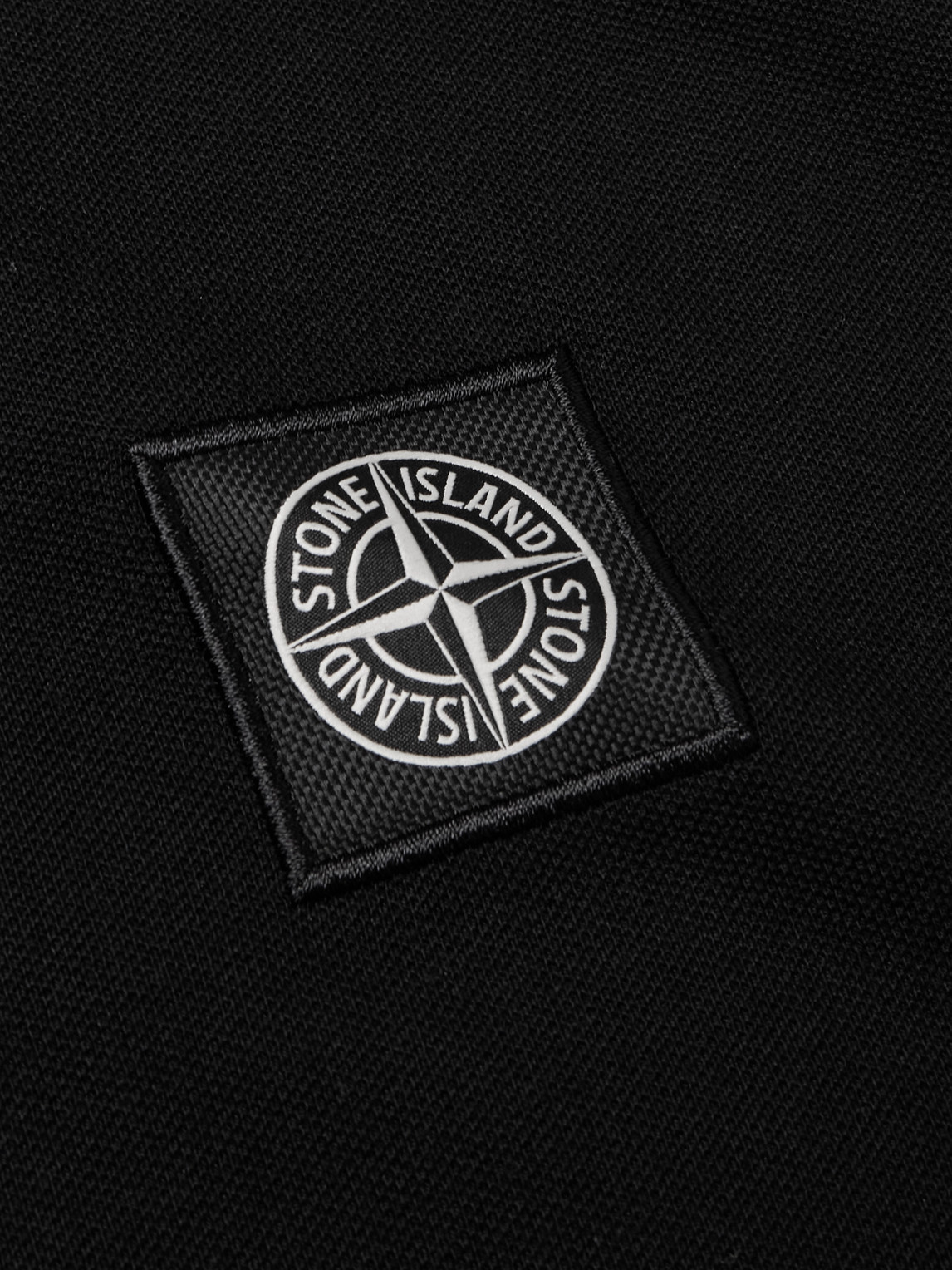 Shop Stone Island Logo-appliquéd Cotton-blend Piqué Polo Shirt In Black
