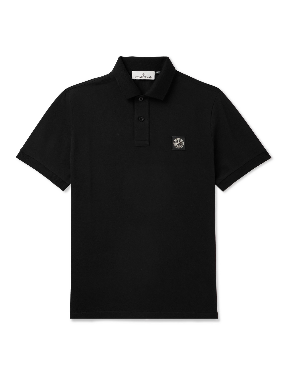 Shop Stone Island Logo-appliquéd Cotton-blend Piqué Polo Shirt In Black