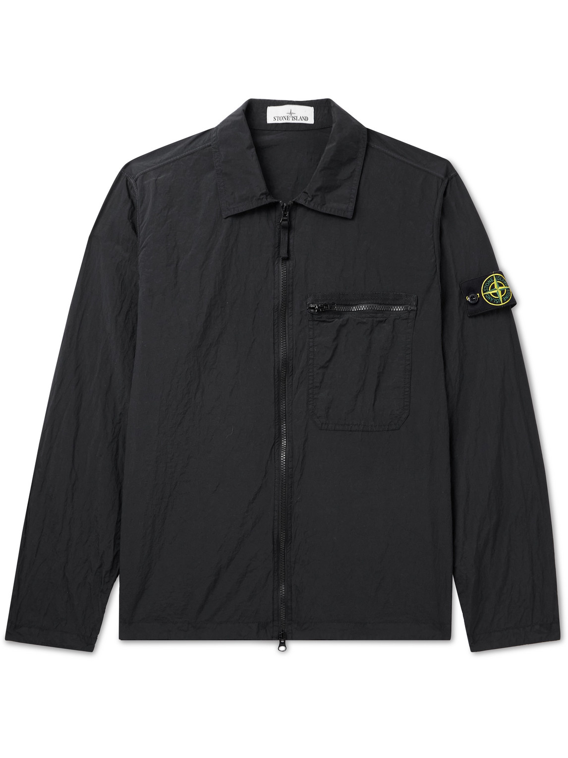 Stone Island Logo-appliquéd Garment-dyed Crinkle Reps Econyl® Nylon Overshirt In Black