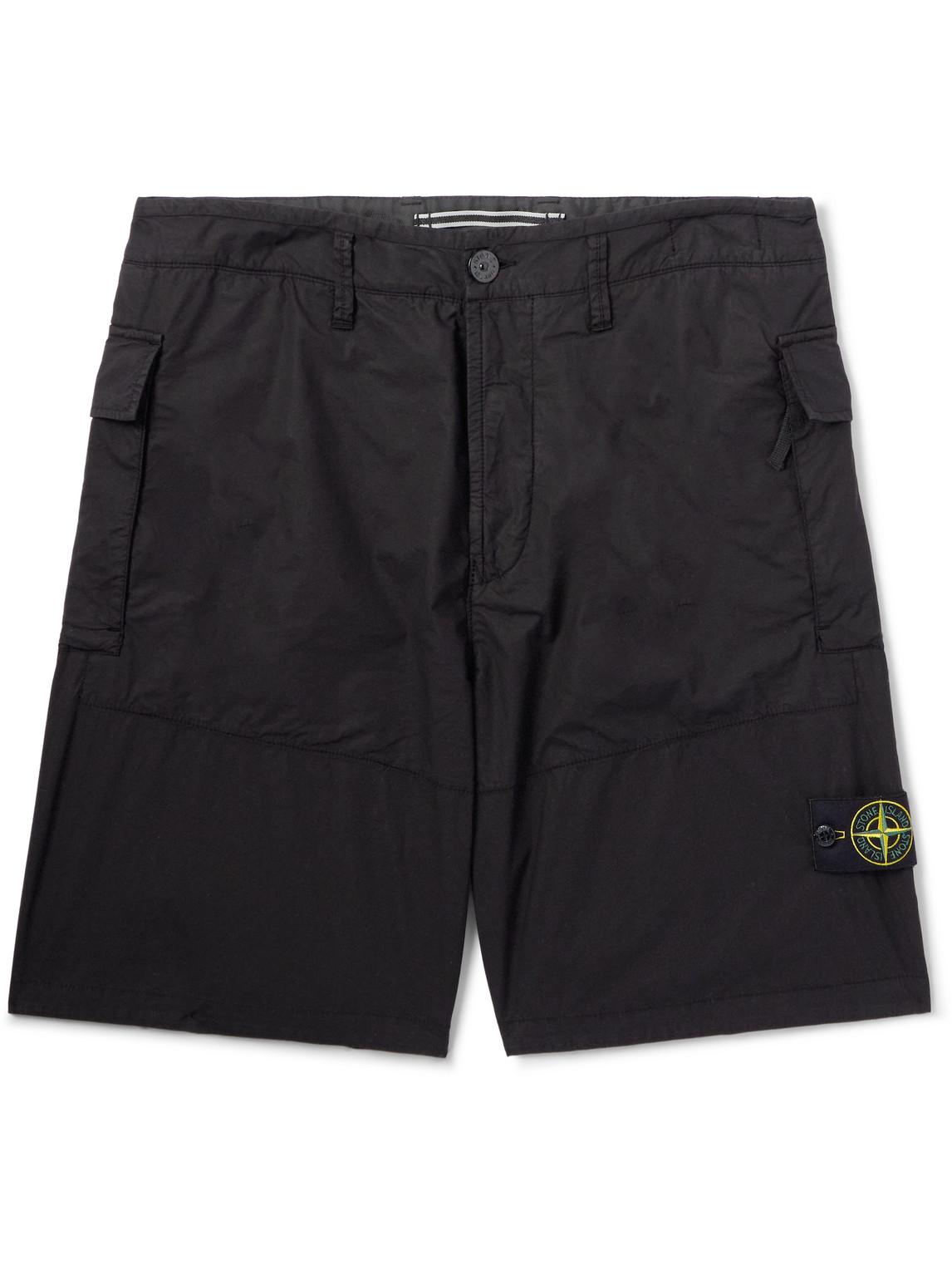 Stone Island Straight-leg Logo-appliquéd Stretch-cotton Bermuda Shorts In Black