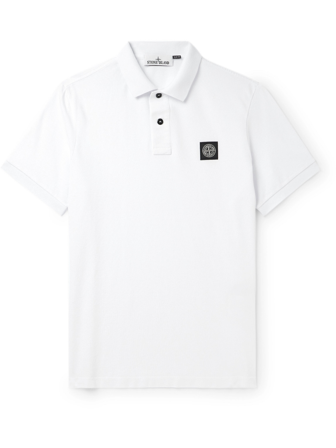 Shop Stone Island Logo-appliquéd Cotton-blend Piqué Polo Shirt In White