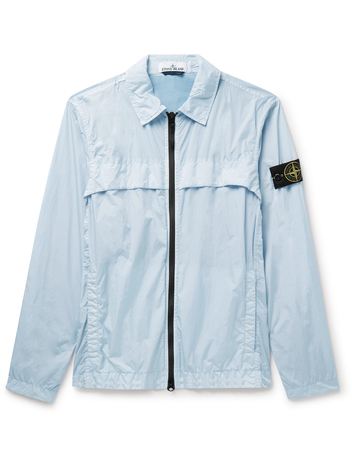 Stone Island Logo-appliquéd Garment-dyed Crinkle Reps Nylon Overshirt In Blue
