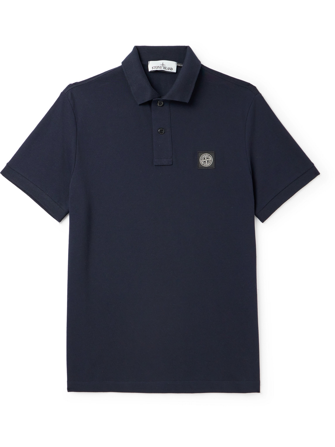 Shop Stone Island Logo-appliquéd Cotton-blend Piqué Polo Shirt In Blue
