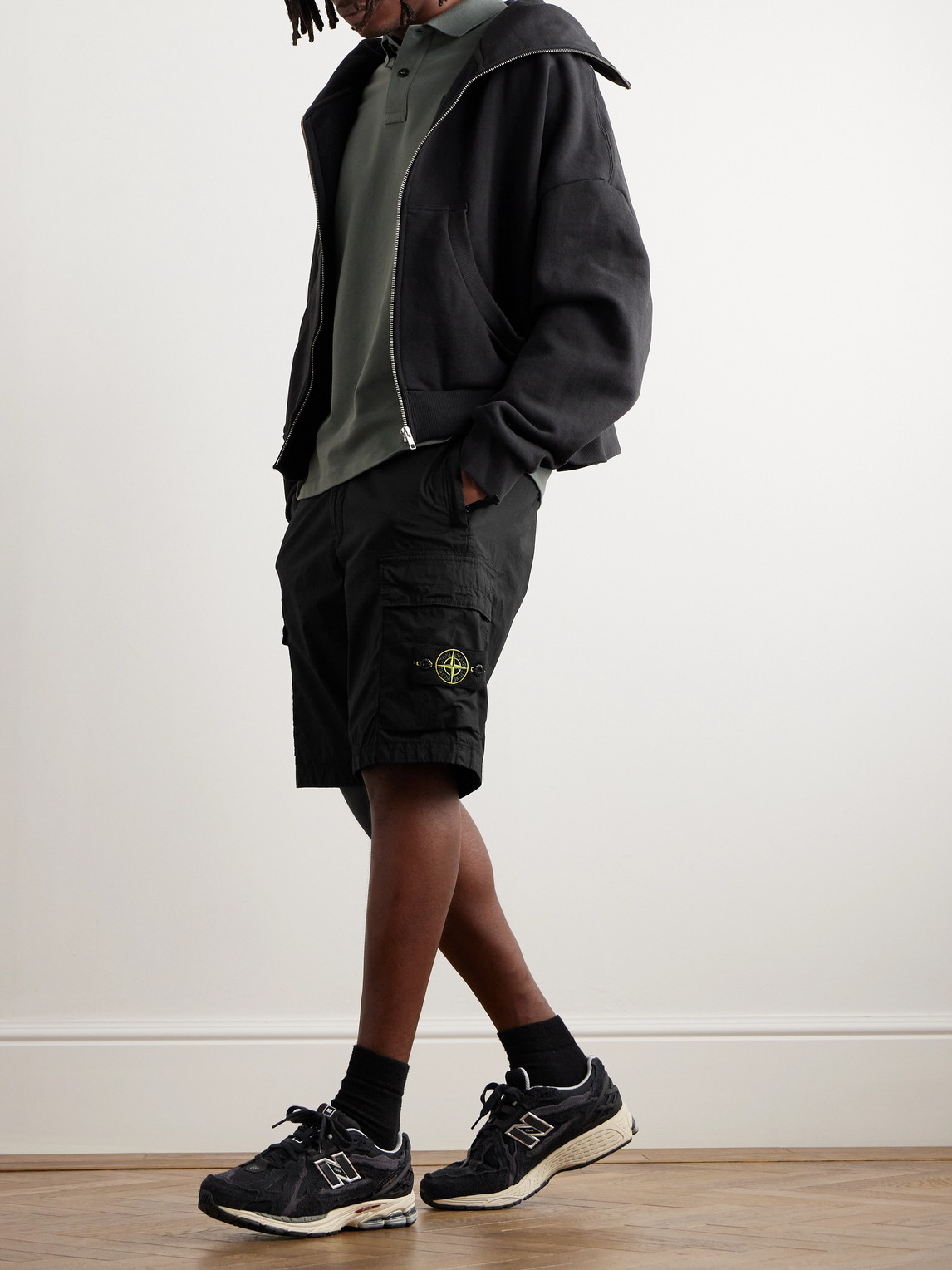 Stone Island Blue Shorts With Elastic Drawstring Waist And Logo Patch On The Front In Cotton Man In Black