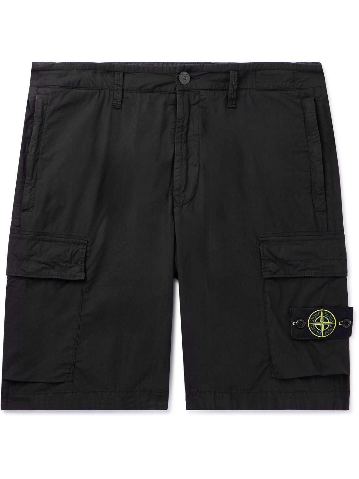 Stone Island Straight-leg Logo-appliquéd Cotton-blend Canvas Cargo Shorts In Black