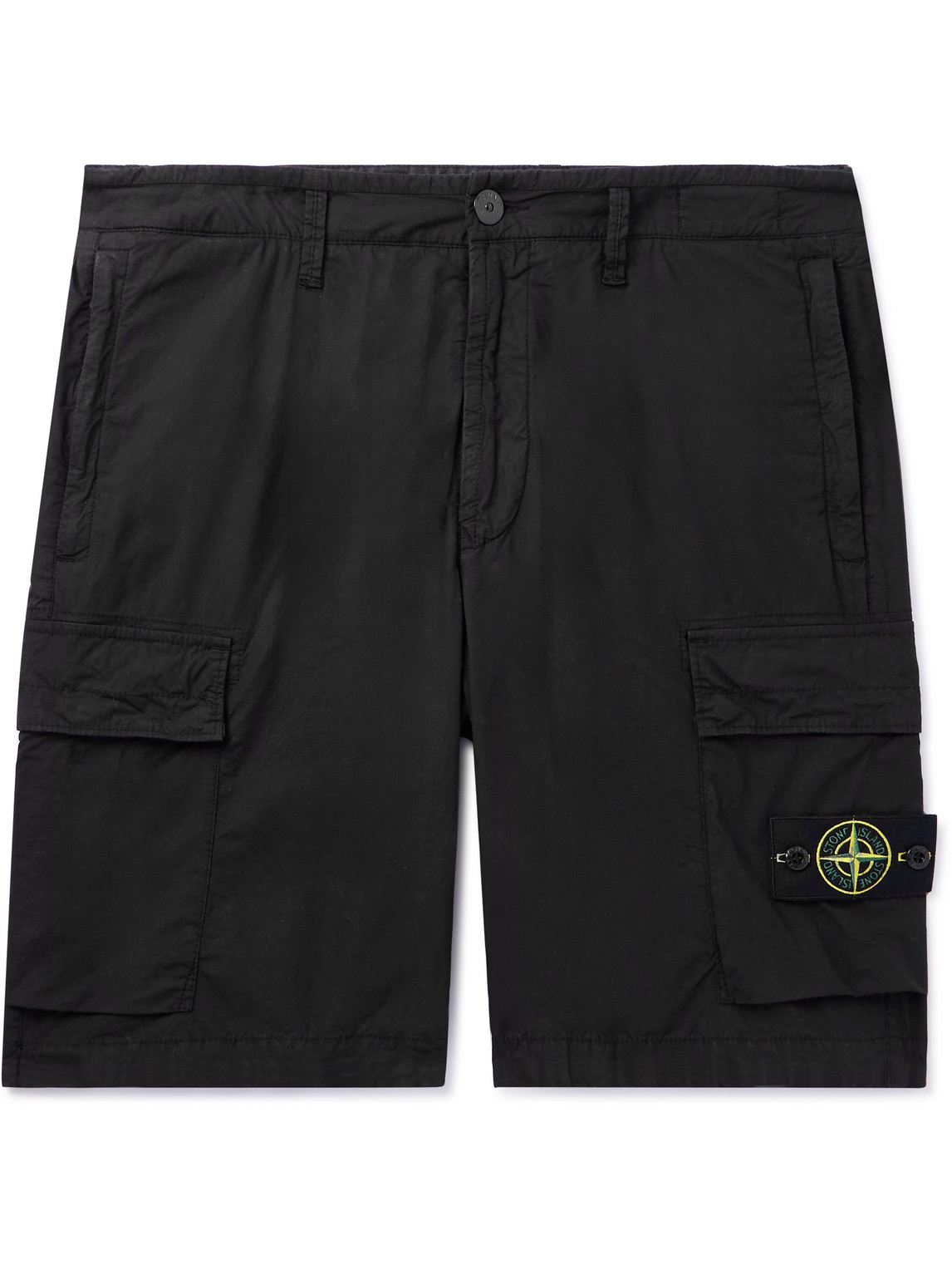 Stone Island Blue Shorts With Elastic Drawstring Waist And Logo Patch On The Front In Cotton Man In Black