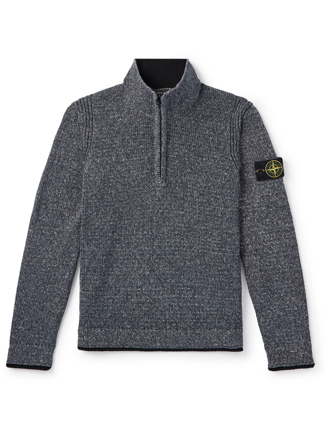 Stone Island Logo-appliquéd Knitted Cotton Half-zip Sweater In Gray