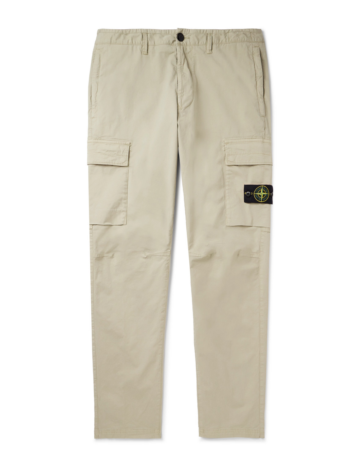 STONE ISLAND STRAIGHT-LEG LOGO-APPLIQUÉD SUPIMA COTTON-BLEND CARGO TROUSERS