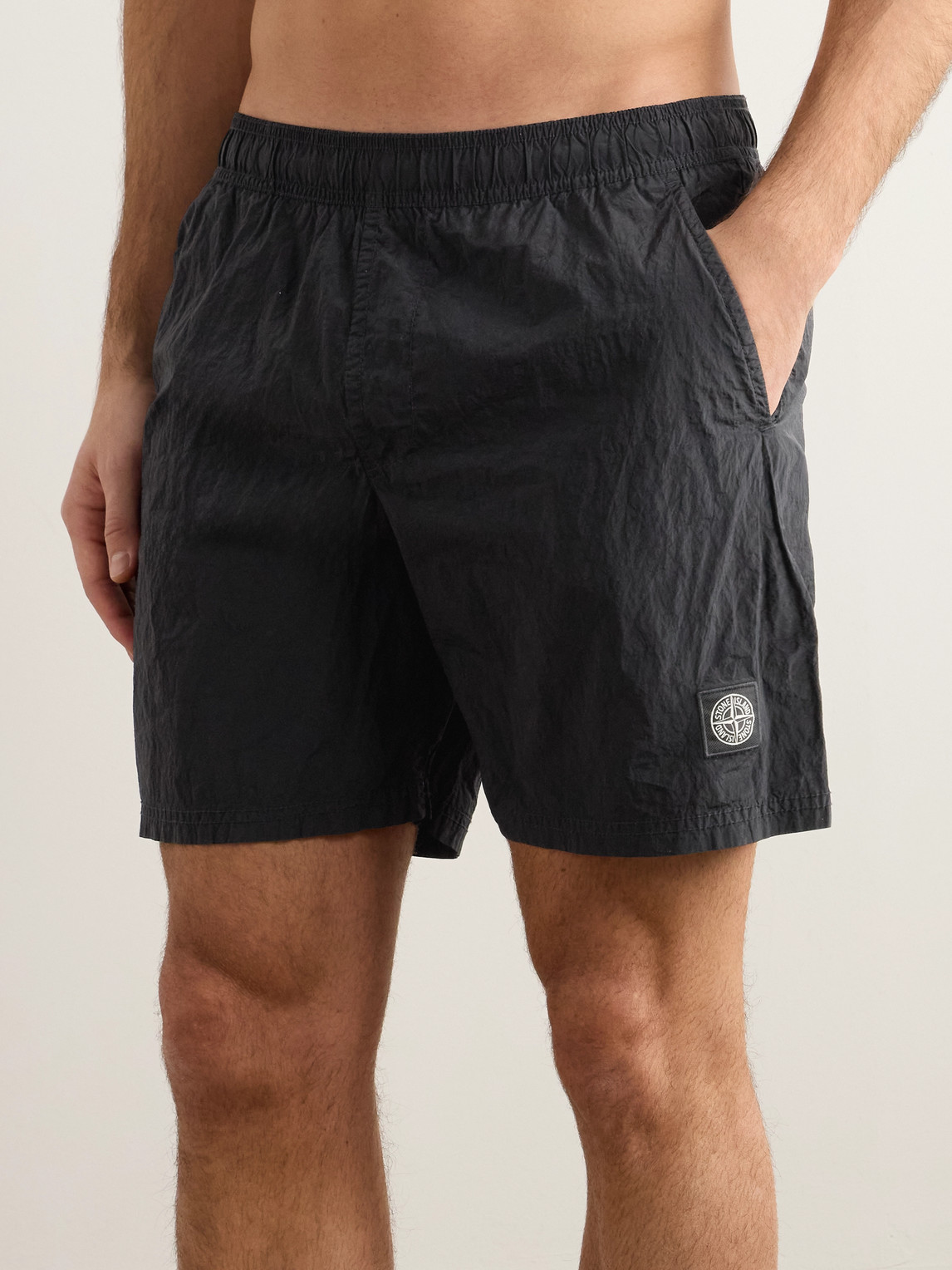 Stone Island Compass Patch Drawstring Swim Shorts In Black