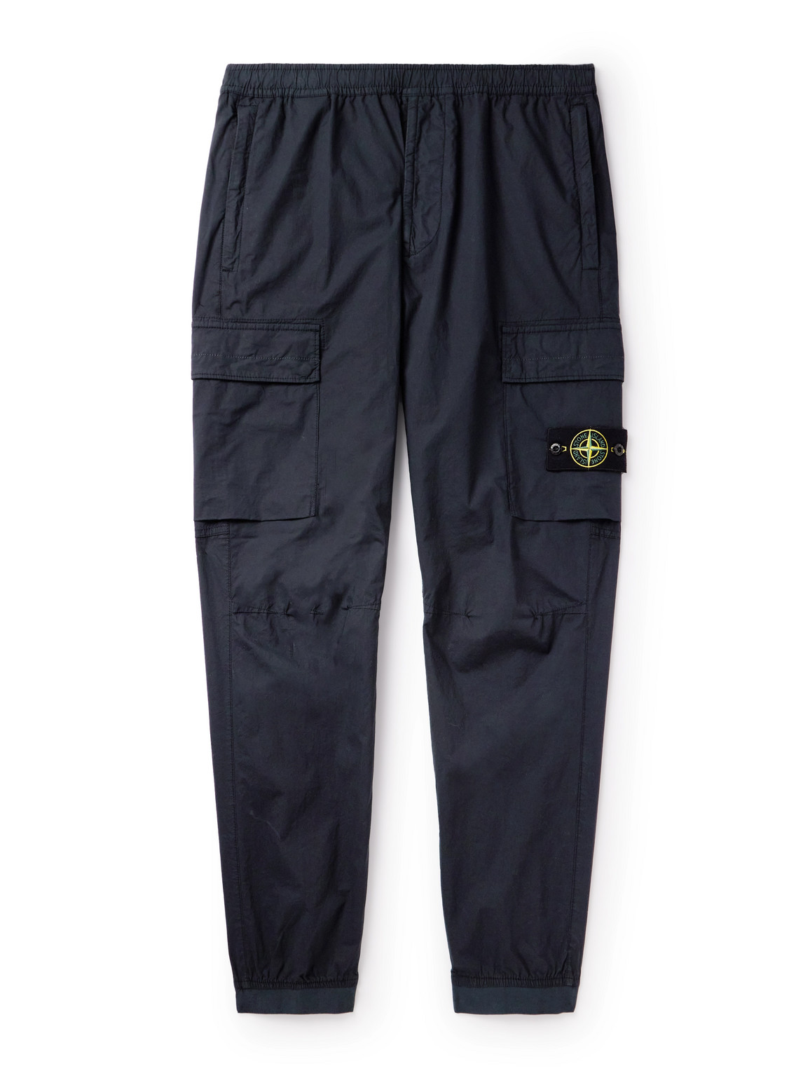 Shop Stone Island Tapered Cotton-blend Cargo Trousers In Blue