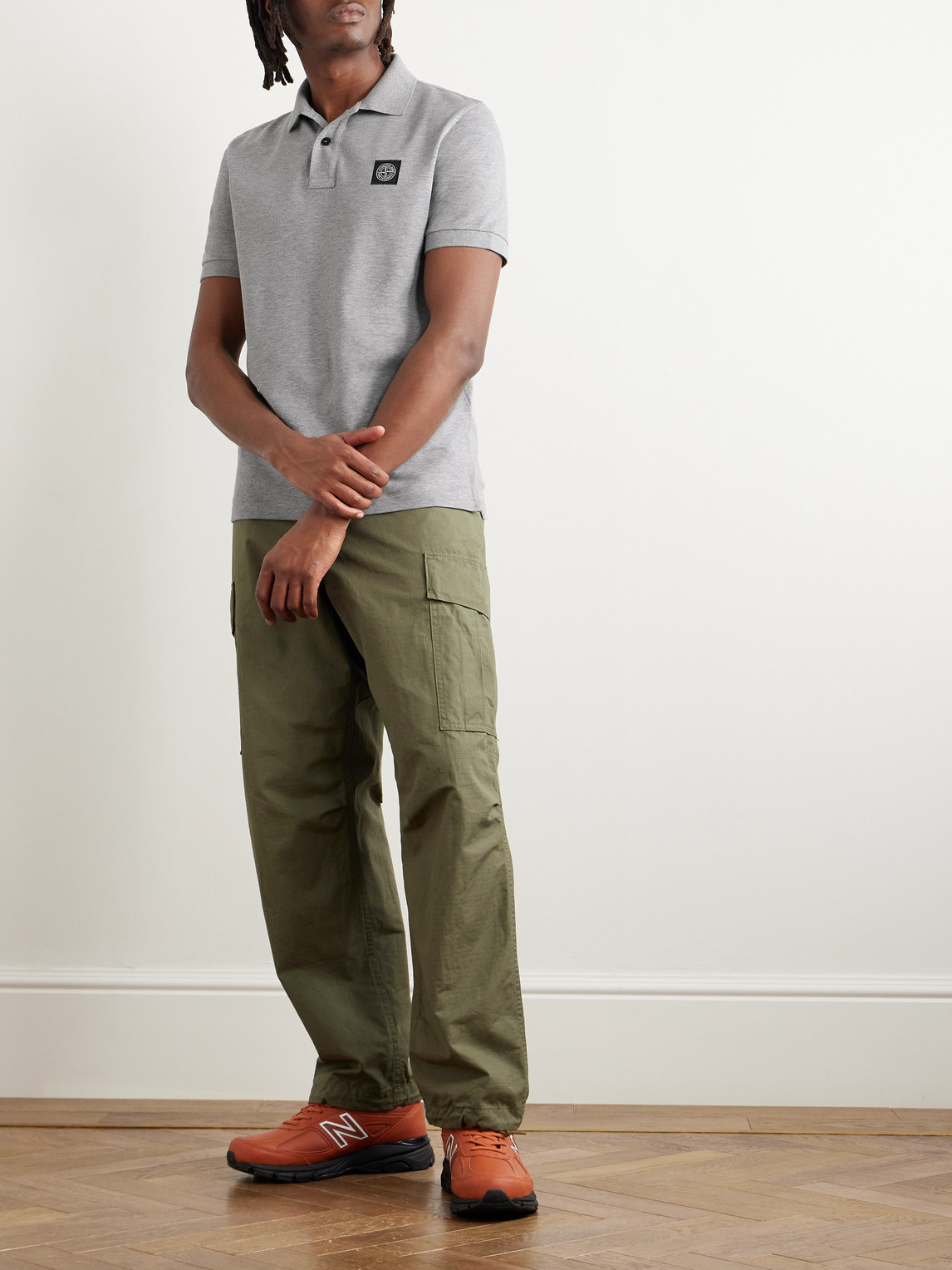 Stone Island Logo-patch Polo Shirt In Gray