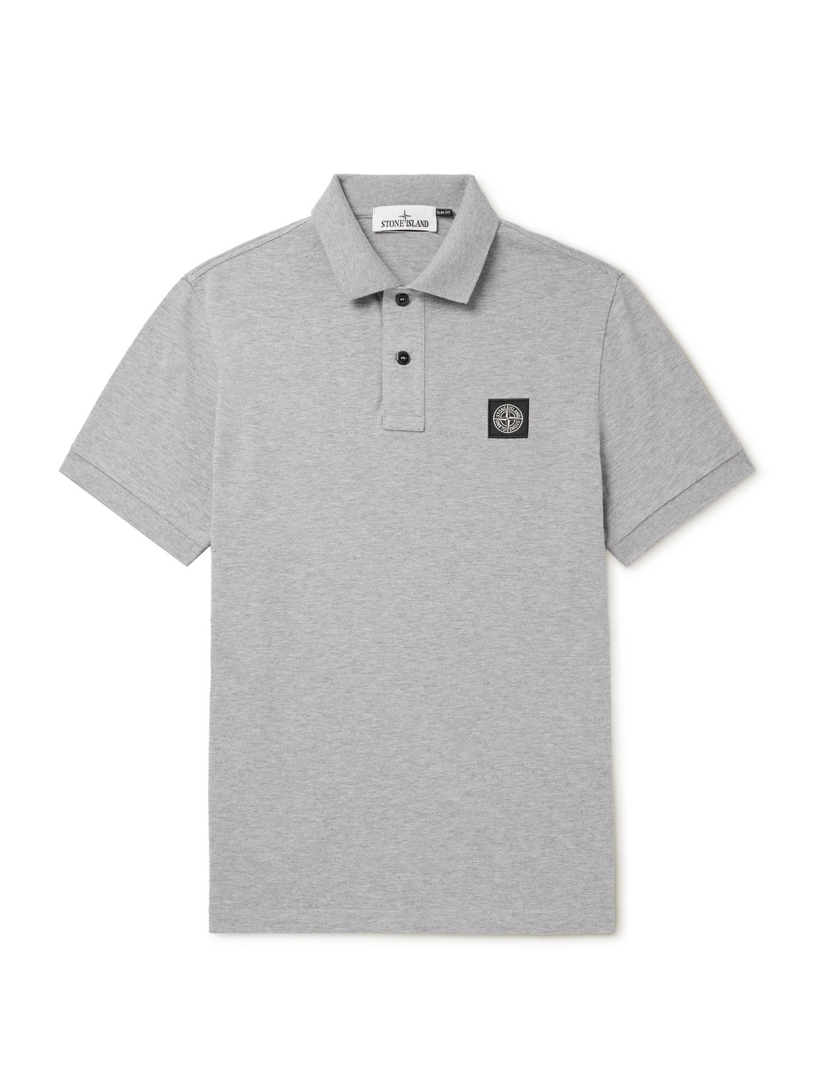 Stone Island Logo-appliquéd Cotton-blend Piqué Polo Shirt In Gray