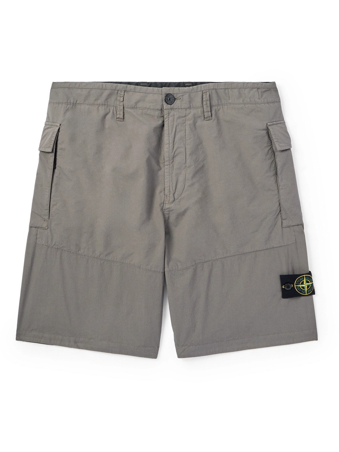 Stone Island Straight-leg Logo-appliquéd Stretch-cotton Bermuda Shorts In Gray