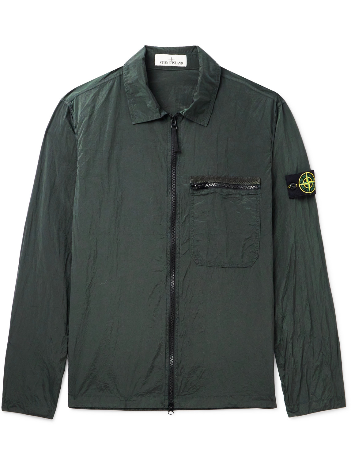 Stone Island Logo-appliquéd Garment-dyed Crinkle Reps Econyl® Nylon Overshirt In Green