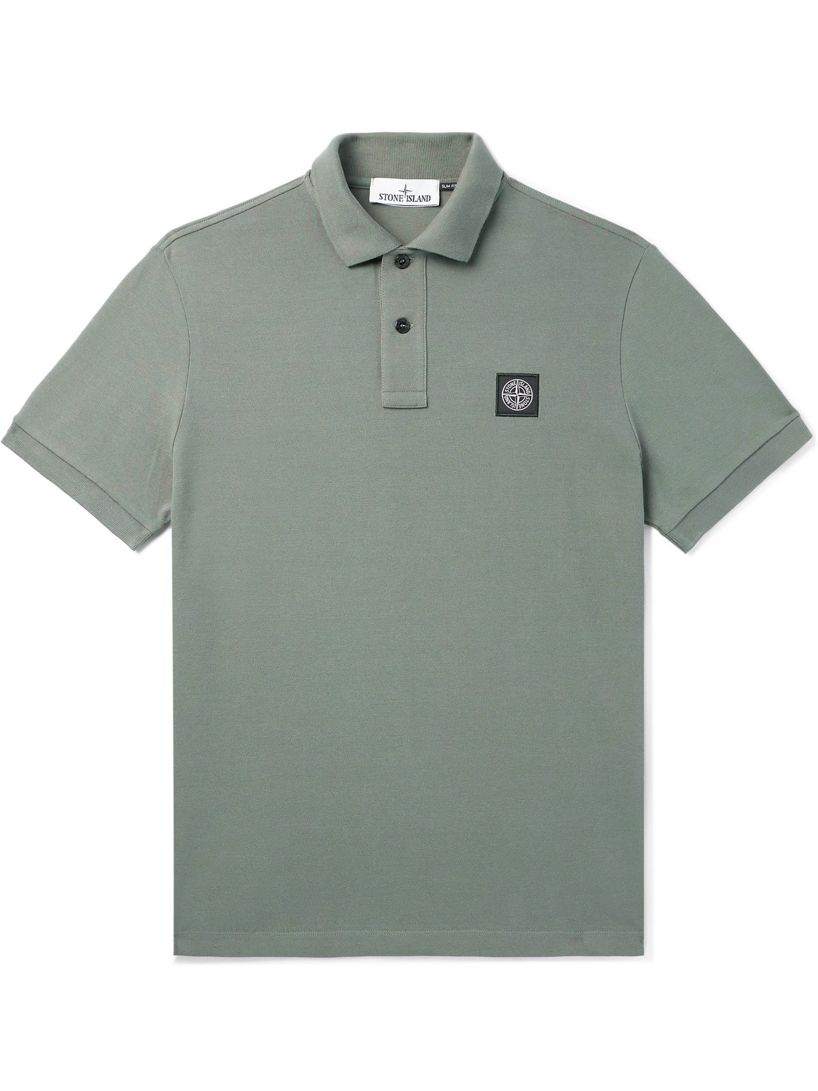 Stone Island Logo-appliquéd Cotton-blend Piqué Polo Shirt In Green