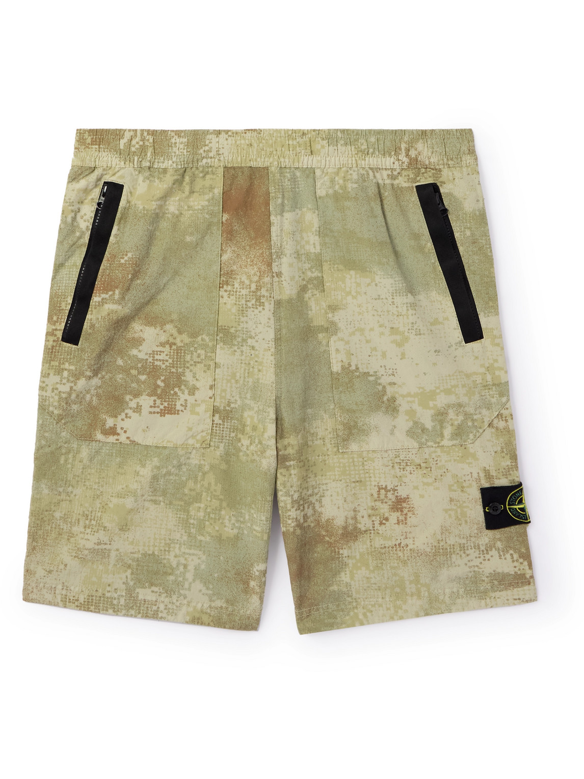 Stone Island Straight-leg Satin-trimmed Camouflage-print Shell Shorts In Neutrals