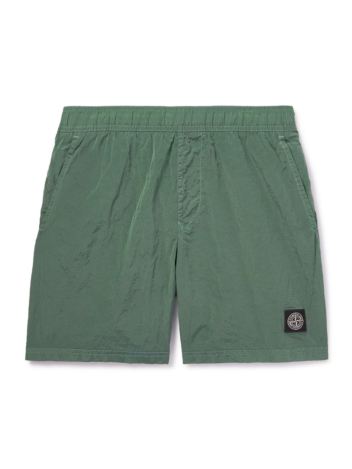Stone Island Straight-leg Mid-length Logo-appliquéd Nylon Metal Swim Shorts In Green