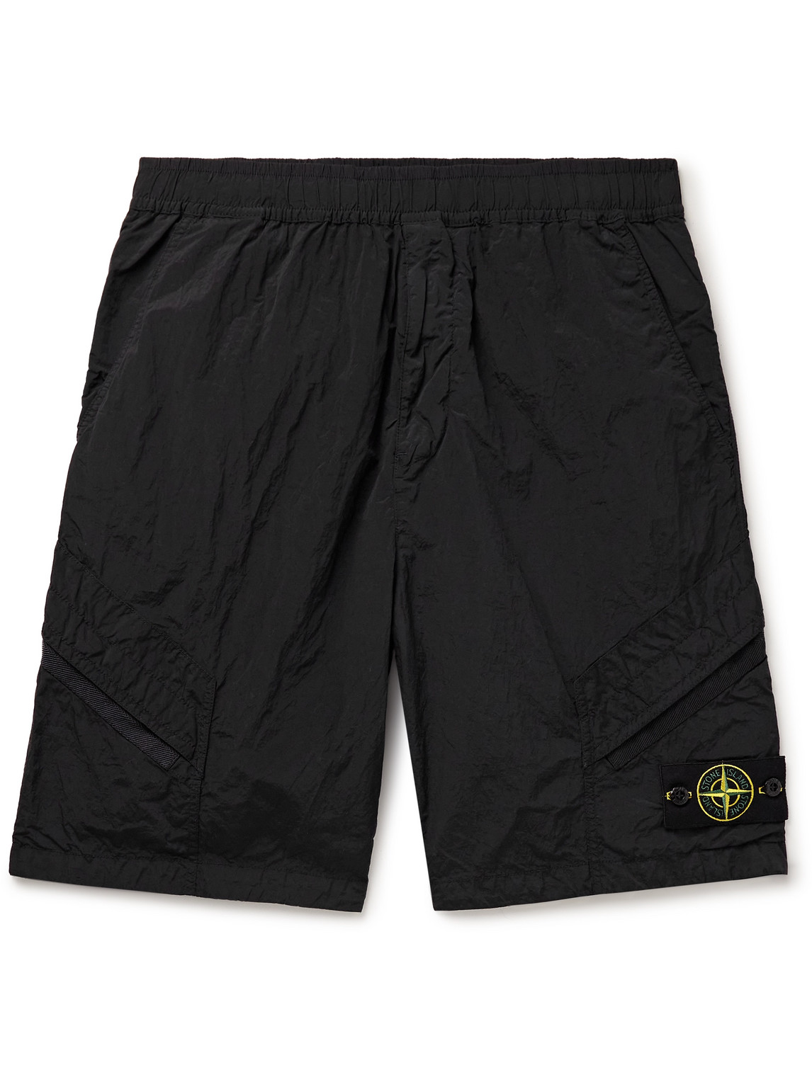 Shop Stone Island Straight-leg Logo-appliquéd Econyl® Nylon Metal Shorts In Black