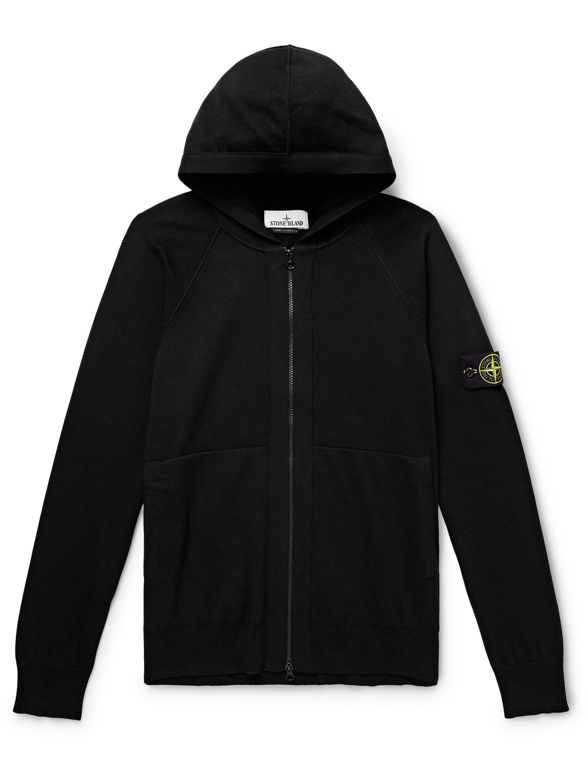 Stone Island Logo-appliquéd Cotton Zip-up Hoodie In Black