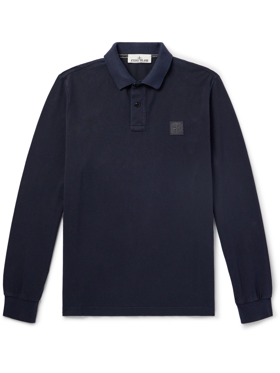 Stone Island Logo-appliquéd Garment-dyed Cotton-piqué Polo Shirt In Blue