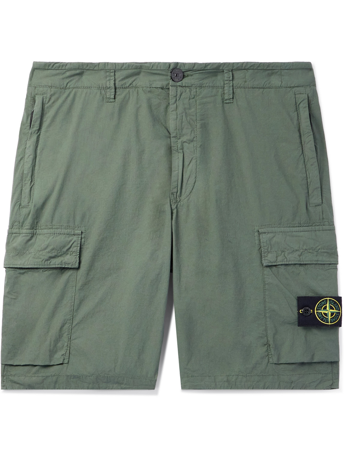 Stone Island Straight-leg Logo-appliquéd Cotton-blend Canvas Cargo Shorts In Green