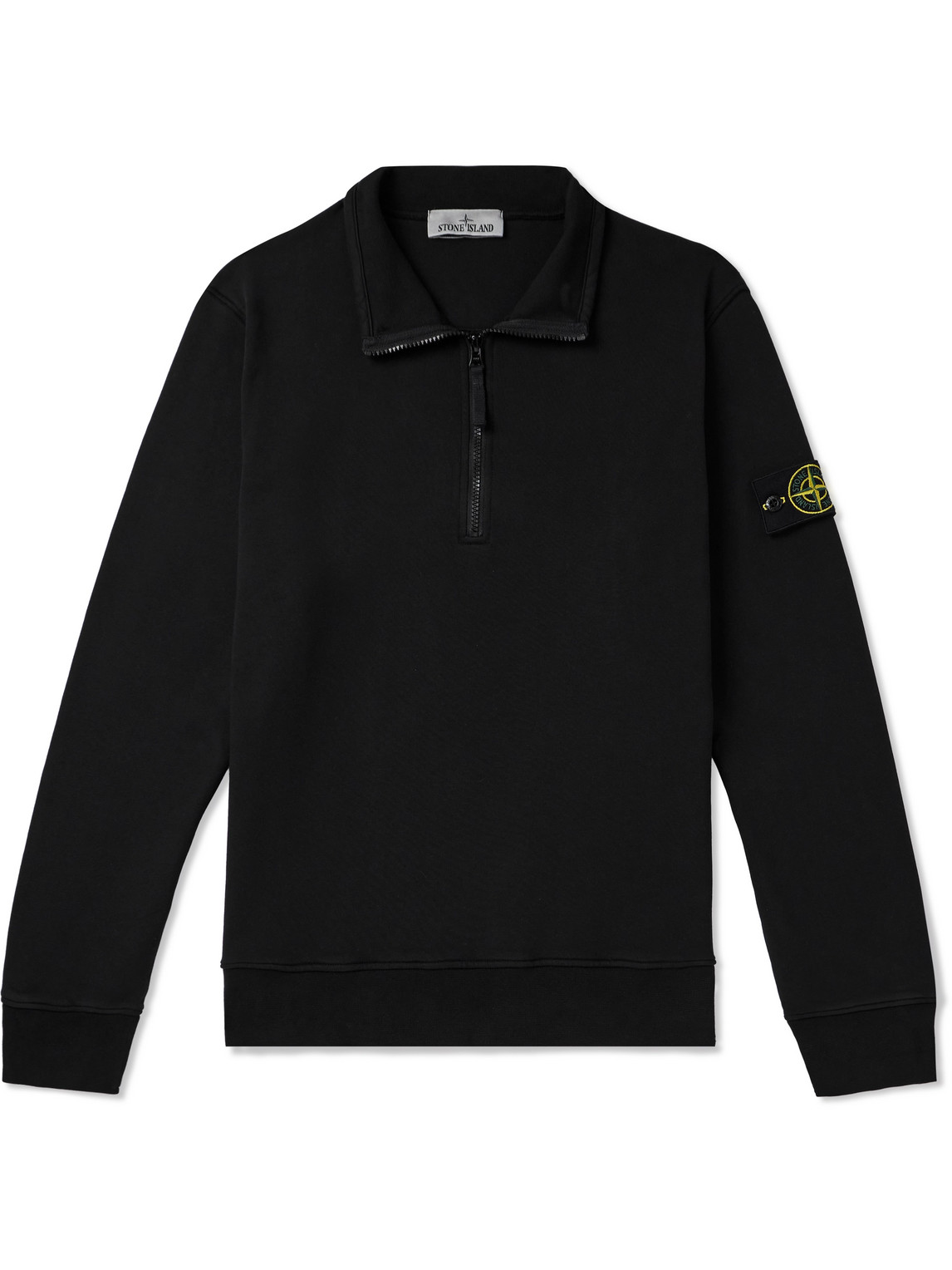 Stone Island Logo-appliquéd Garment-dyed Cotton-jersey Half-zip Sweatshirt In Black