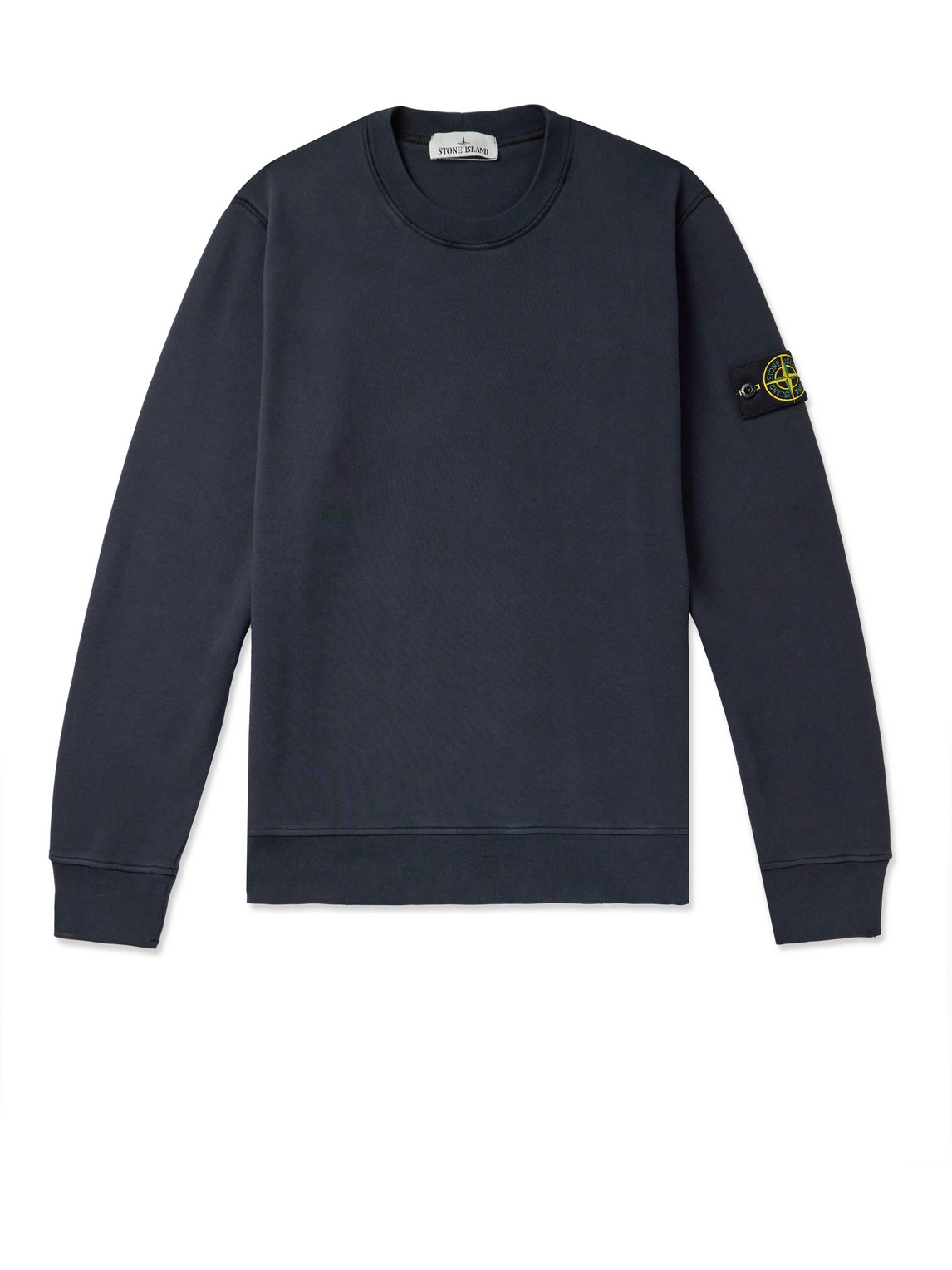 Stone Island Logo-appliquéd Garment-dyed Cotton-jersey Sweatshirt In Blue