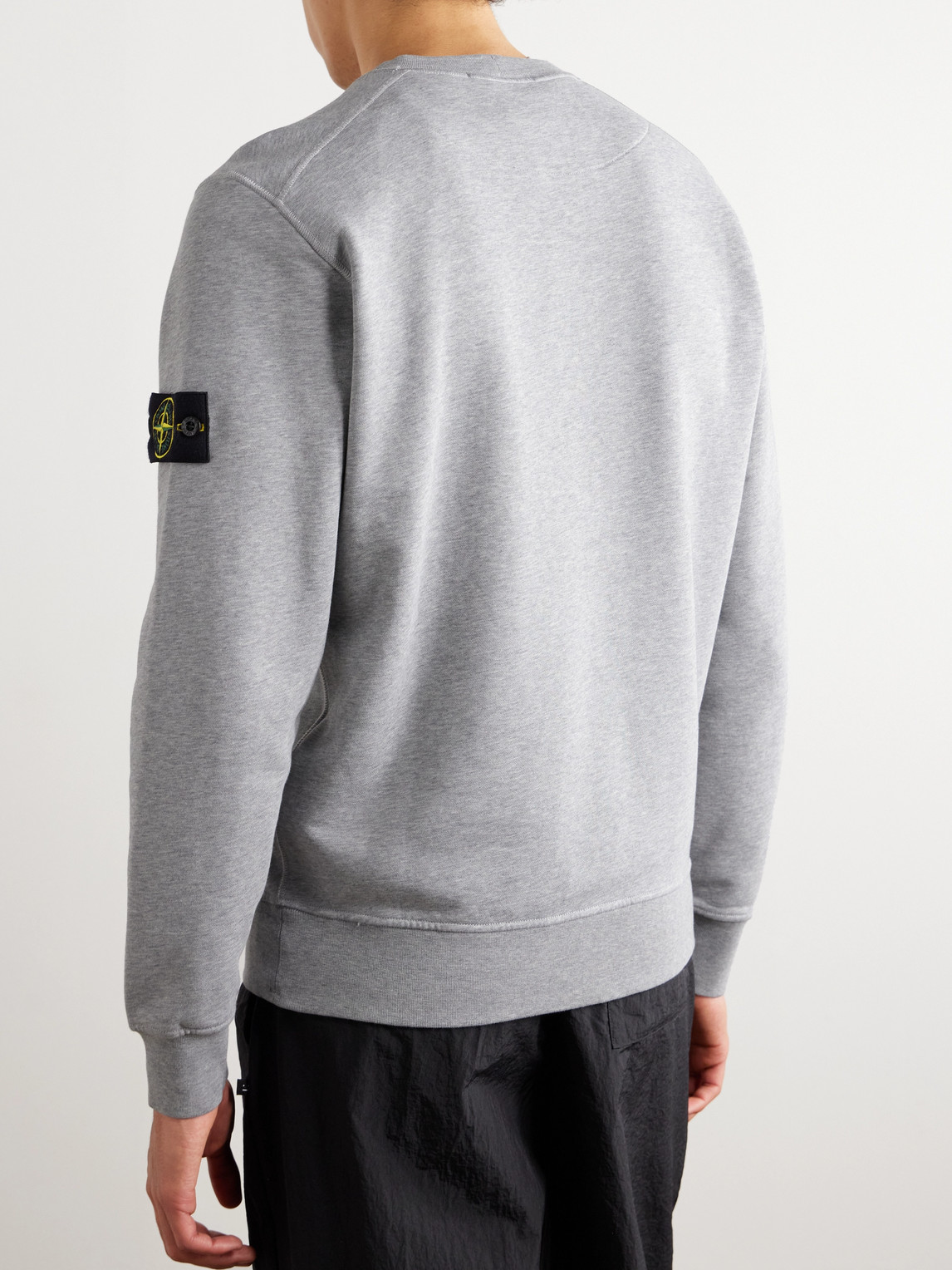 Shop Stone Island Logo-appliquéd Garment-dyed Cotton-jersey Sweatshirt In Gray