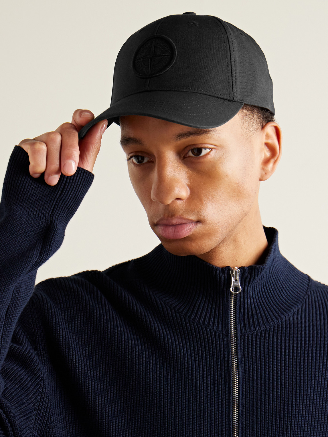 Shop Stone Island Logo-embroidered Cotton-canvas Baseball Cap In Black