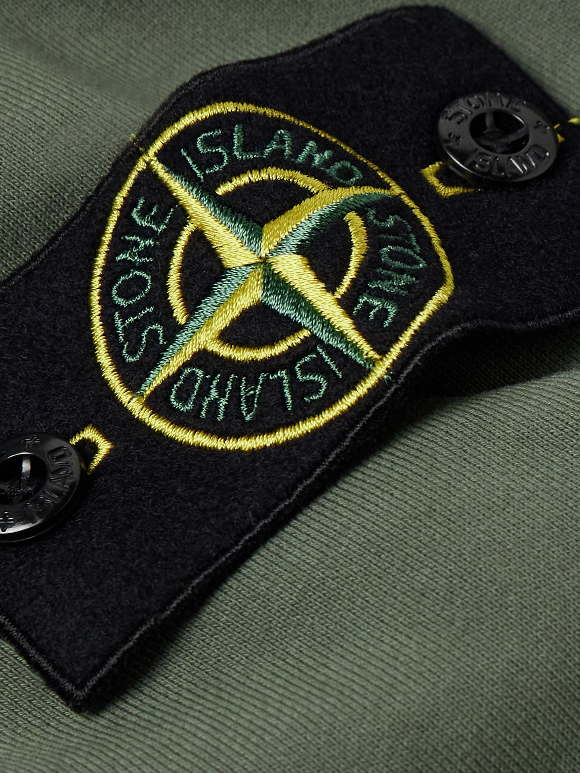 Shop Stone Island Logo-appliquéd Garment-dyed Cotton-jersey Half-zip Sweatshirt In Green