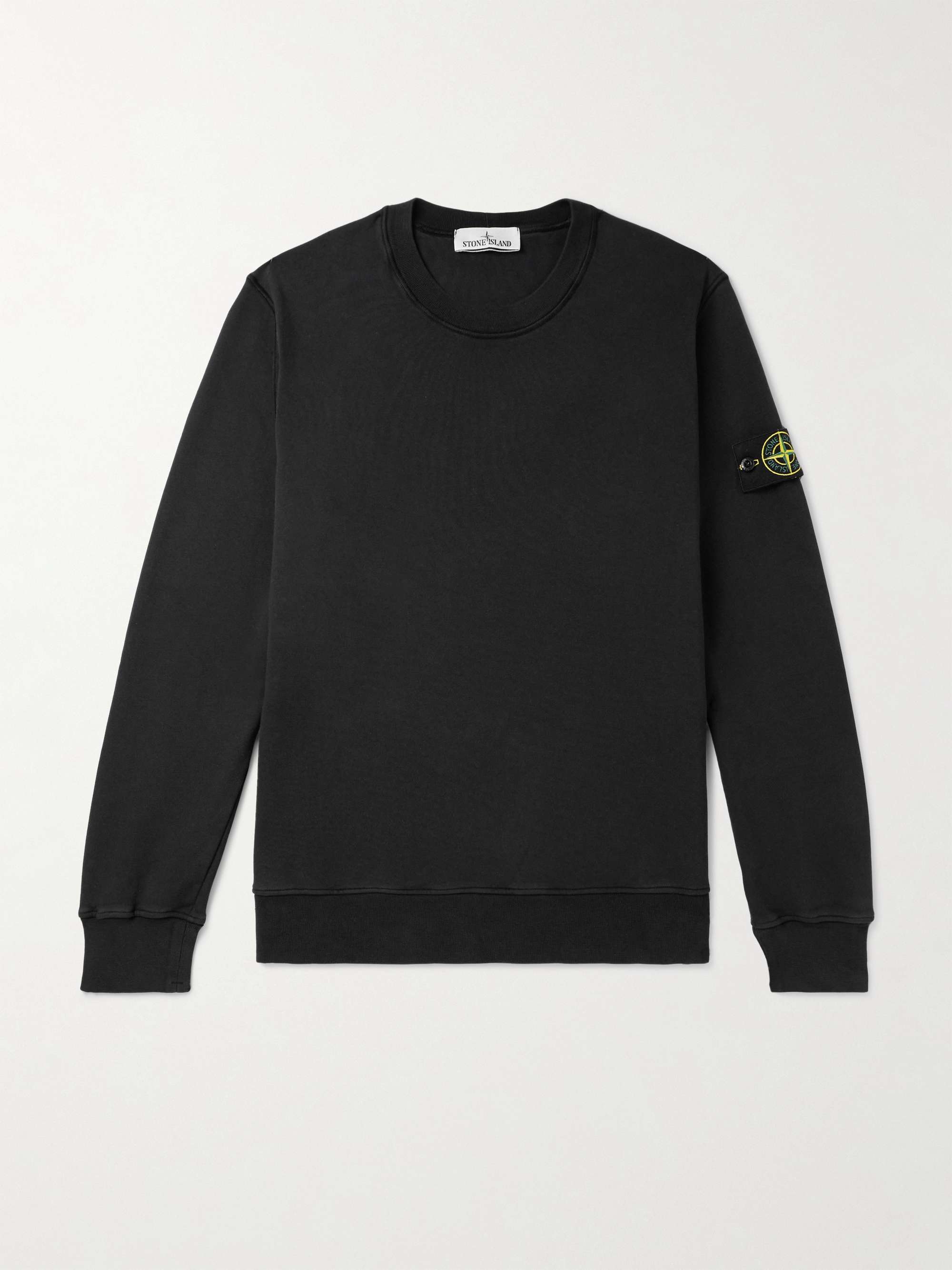 STONE ISLAND Logo-Appliquéd Garment-Dyed Cotton-Jersey Sweatshirt