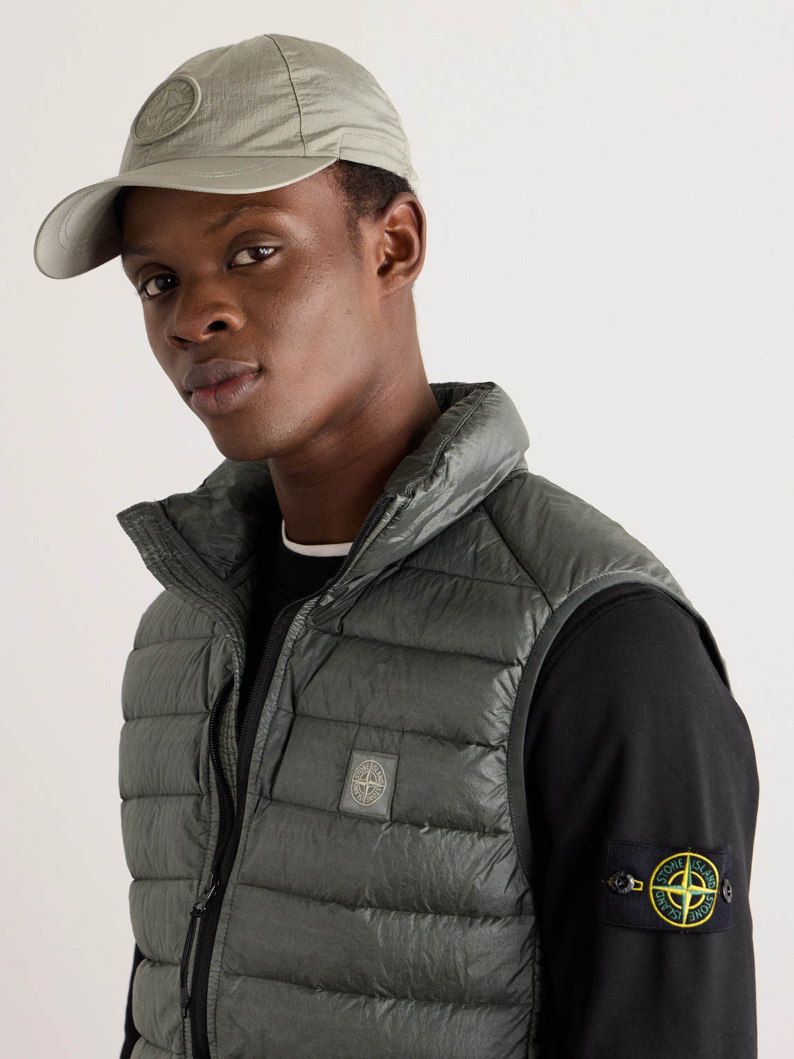 Shop Stone Island Logo-embroidered Shell Baseball Cap In Neutrals