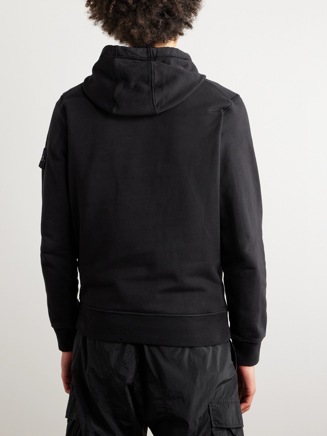 Shop Stone Island Logo-appliquéd Garment-dyed Cotton-jersey Hoodie In Black