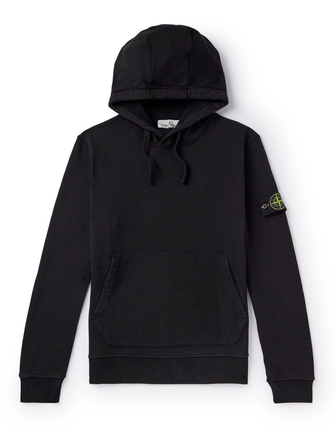 Shop Stone Island Logo-appliquéd Garment-dyed Cotton-jersey Hoodie In Black