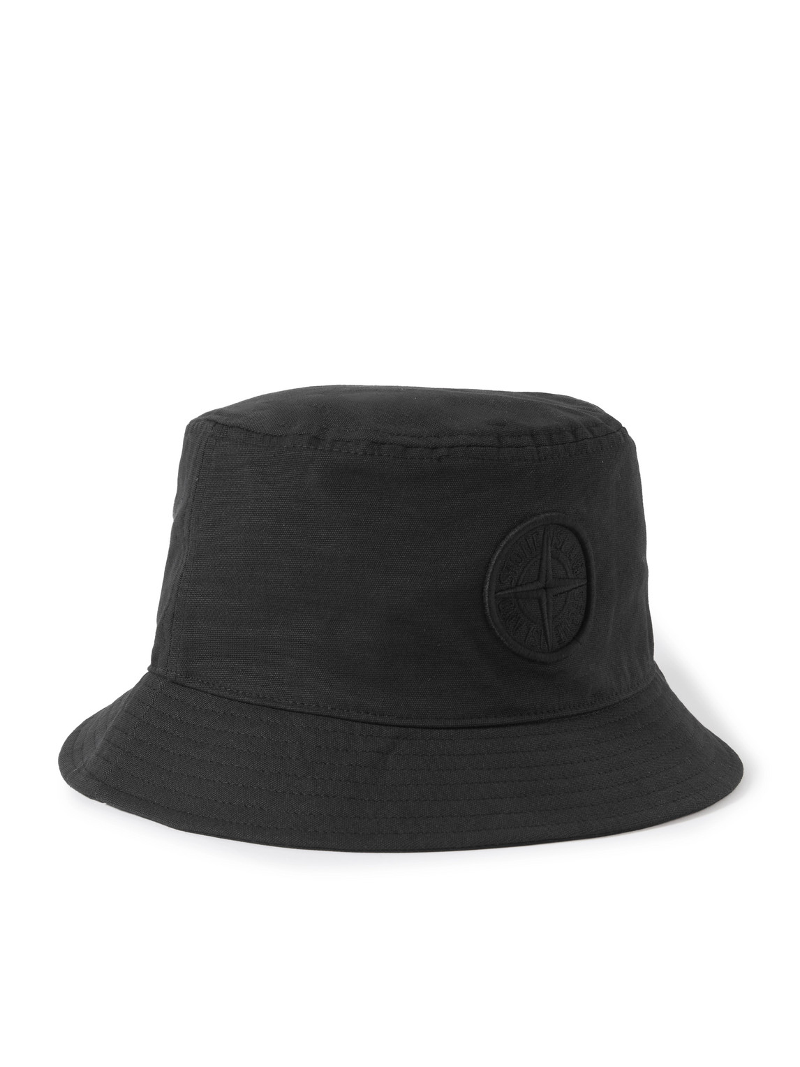 Stone Island Logo-embroidered Cotton-canvas Bucket Hat In Black