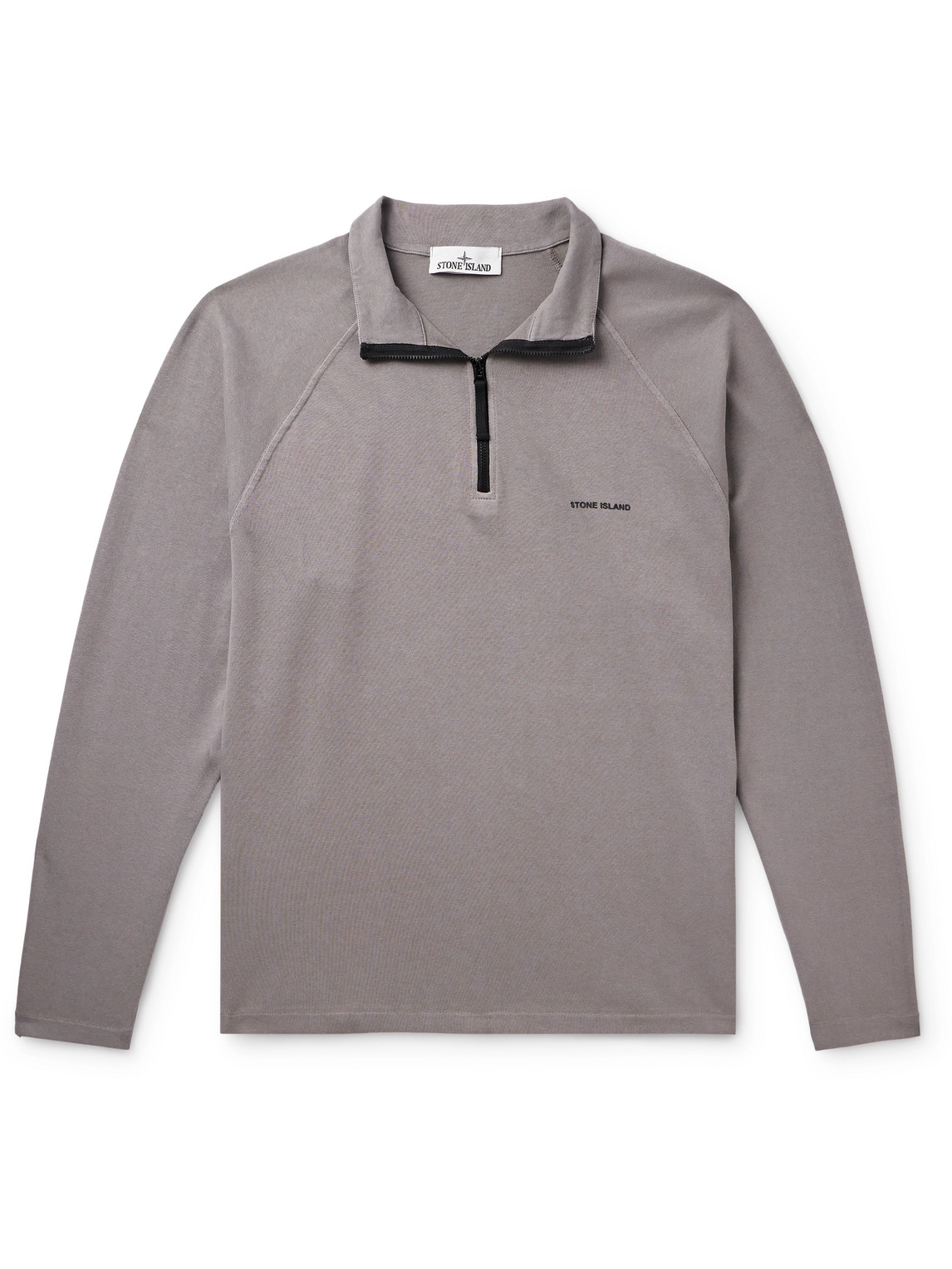 Stone Island Garment-dyed Logo-print Cotton-jersey Half-zip Sweater In Gray