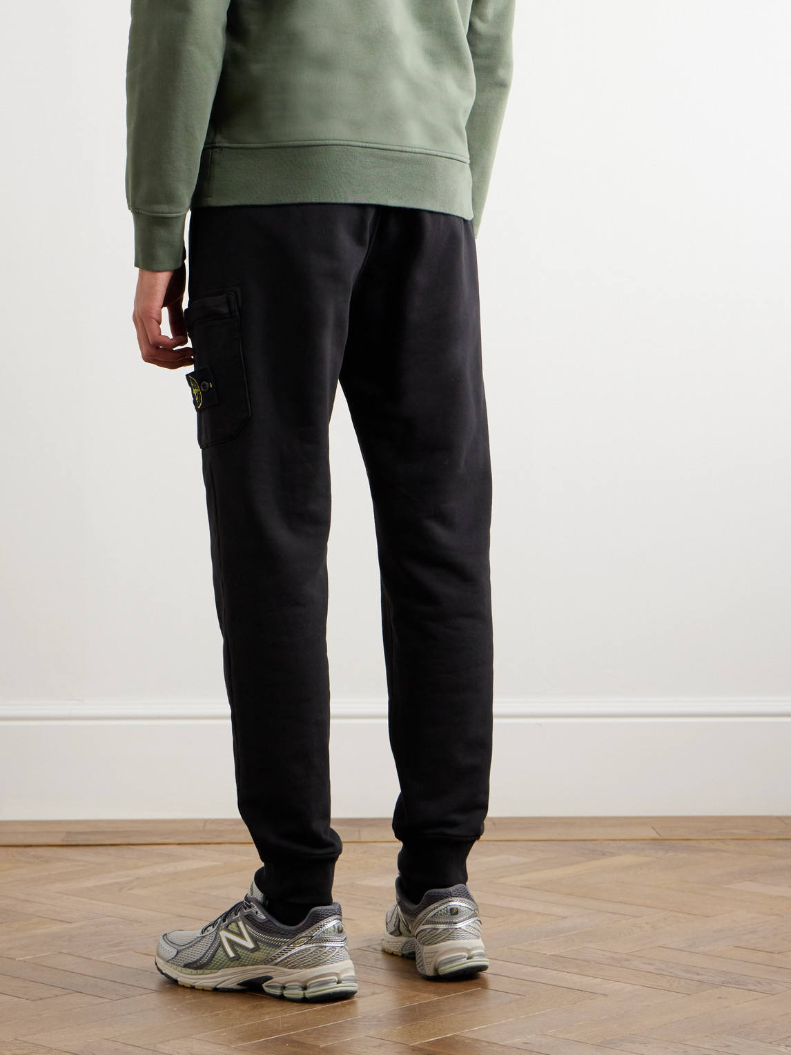 Stone Island Cotton Fleece Sweatpants With Elasticated Waistband In Black