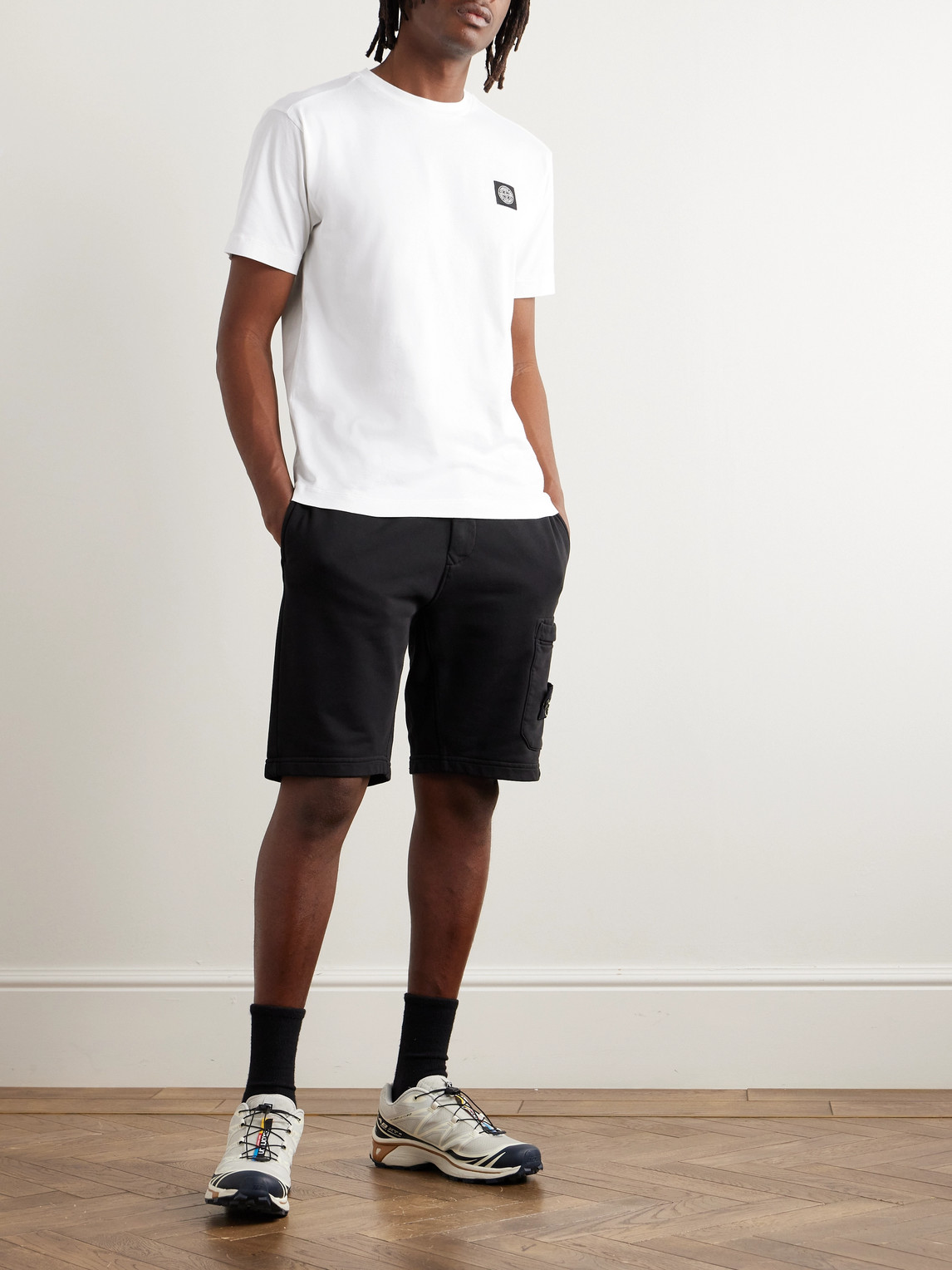 Shop Stone Island Logo-appliquéd Cotton-jersey T-shirt In White