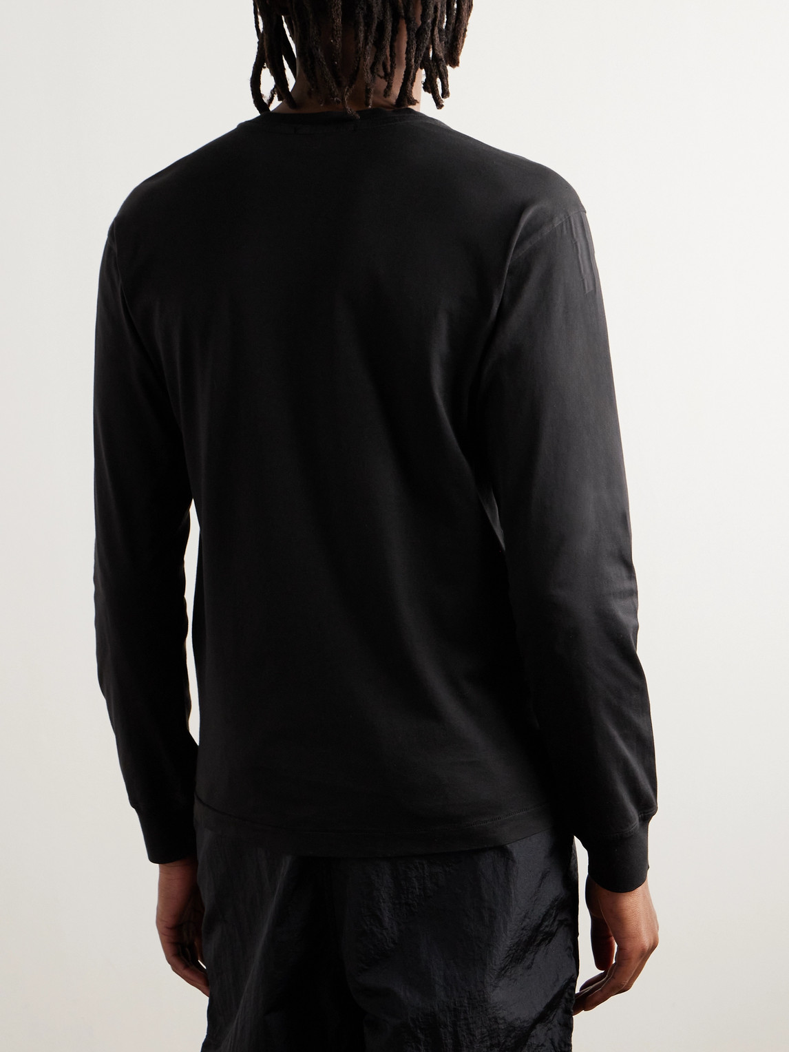 Stone Island Garment Dyed Logo Longsleeve T-shirt In Black