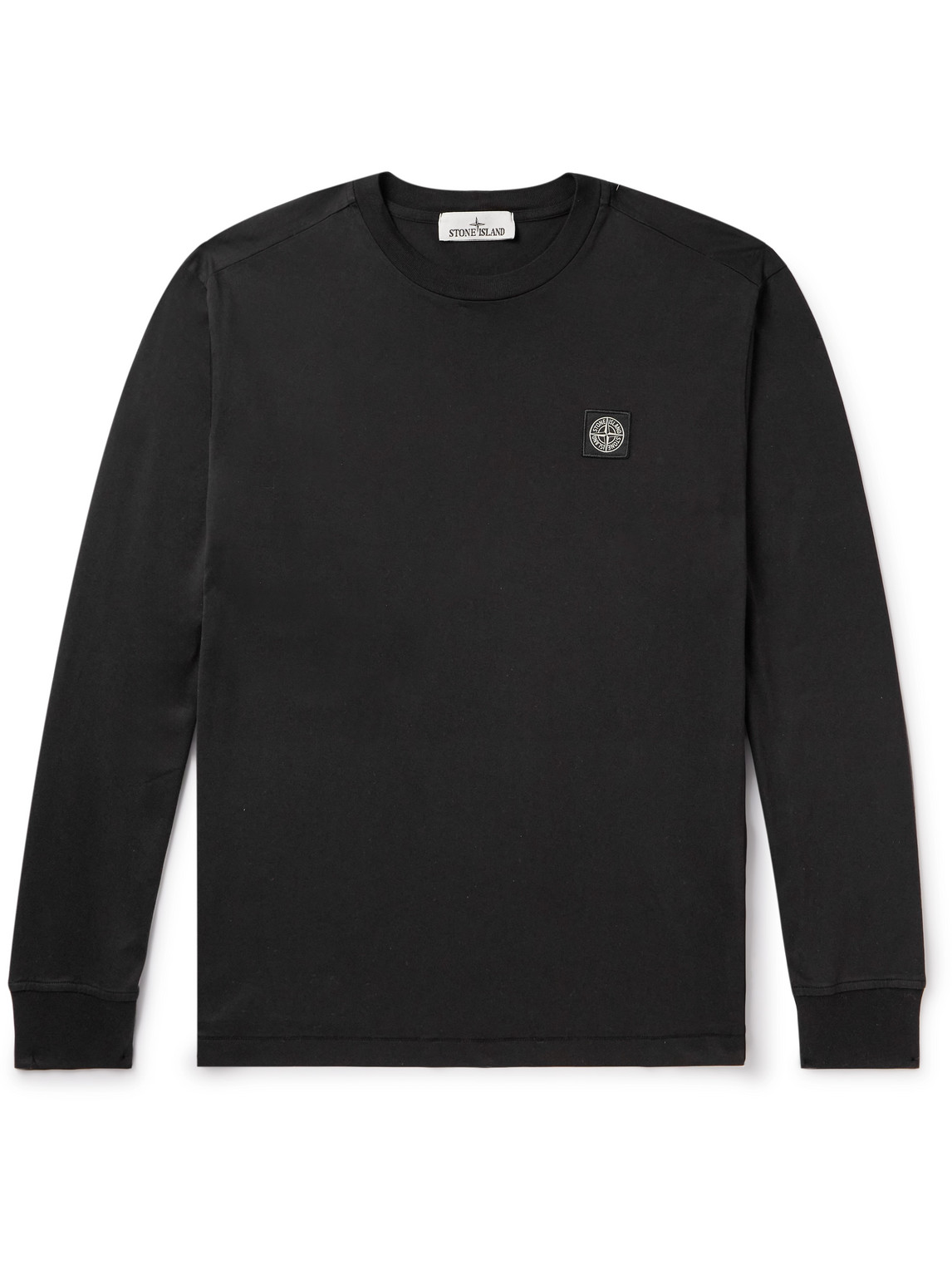 Shop Stone Island Logo-appliquéd Garment-dyed Cotton-jersey T-shirt In Black